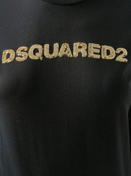 T-Shirt Dsquared2 nero in paillettes oro